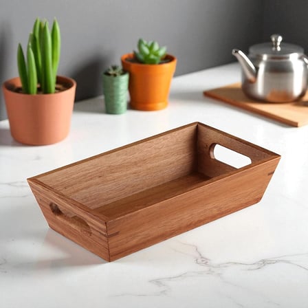 Akasya Ağacından Ekmek Sepeti - Doğal Ahşap Ekmeklik, Şık Ekmek Sunumluk (23x13x7cm) - Kahvaltı ve Sofralar İçin Servis Sepeti