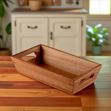 Akasya Ağacından Ekmek Sepeti - Doğal Ahşap Ekmeklik, Şık Ekmek Sunumluk (23x13x7cm) - Kahvaltı ve Sofralar İçin Servis Sepeti