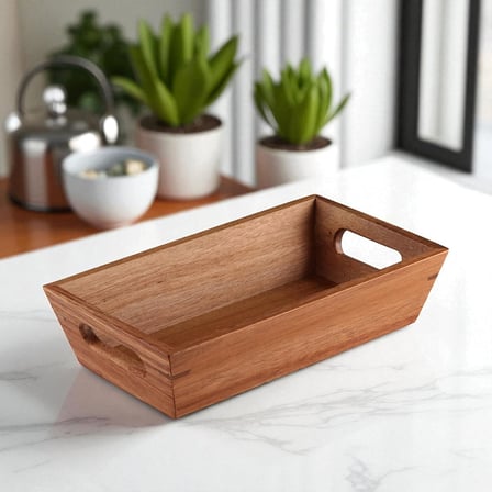 Akasya Ağacından Ekmek Sepeti - Doğal Ahşap Ekmeklik, Şık Ekmek Sunumluk (23x13x7cm) - Kahvaltı ve Sofralar İçin Servis Sepeti