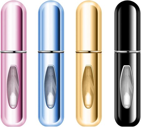 4 adet 5 ml parfüm spreyi, doldurulabilir, boş seyahat parfümü, mini taşınabilir sprey şişesi, pencereli, el çantası, seyahat, tatil, uçak seyahatleri için (4 adet 5 ml)