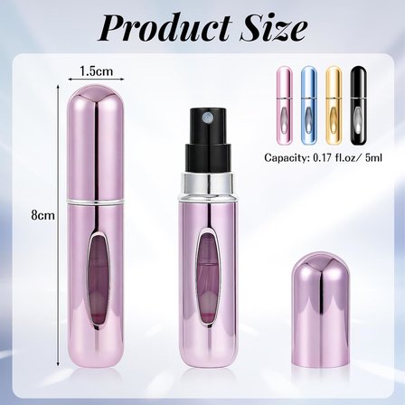 4 adet 5 ml parfüm spreyi, doldurulabilir, boş seyahat parfümü, mini taşınabilir sprey şişesi, pencereli, el çantası, seyahat, tatil, uçak seyahatleri için (4 adet 5 ml)