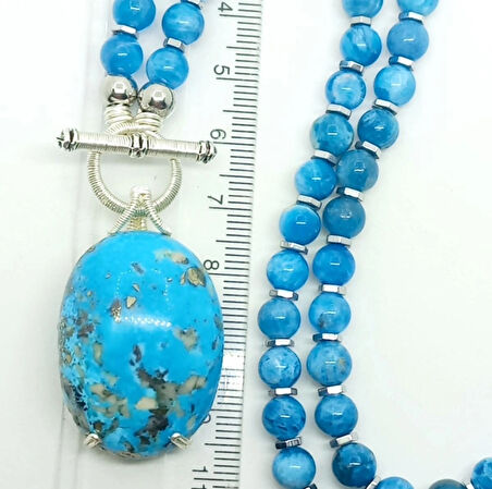 2338 İran nişabur Firuze Apatit el yapımı kolye c