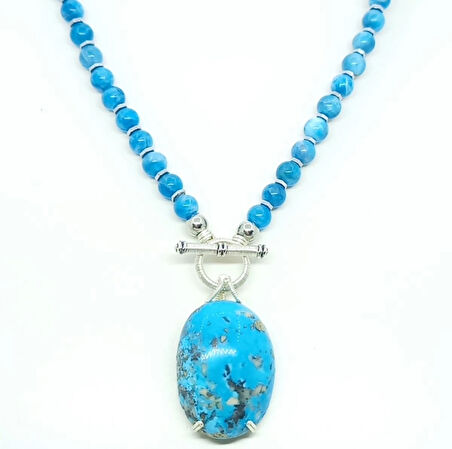 2338 İran nişabur Firuze Apatit el yapımı kolye c