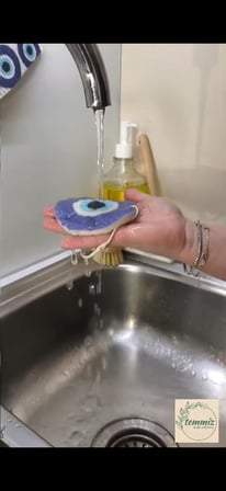 Magic Sponge Şişen Sihirli Sünger Nazar Boncuğu Desenli, Su İle Temas Ettiğinde Sünger Formunu Alır, Defalarca Kullanılabilir Sürdürülebilir