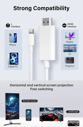 lightning uyumlu to hdmi ios uyumlu to hdmi iphone uyumlu HD HDMİ KABLO 4K ULTRA HD HDMI KABLO TAK ÇALIŞTIR 2 METRE (HB-17)