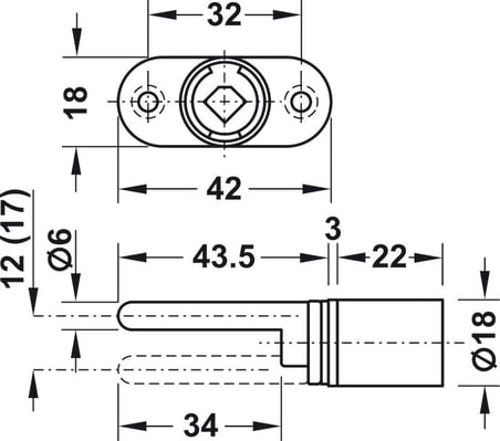 Häfele Merkezi döner kilitli kasa, Häfele Symo EC, göbeksiz silindir muhafazası, silindir - 17 mm