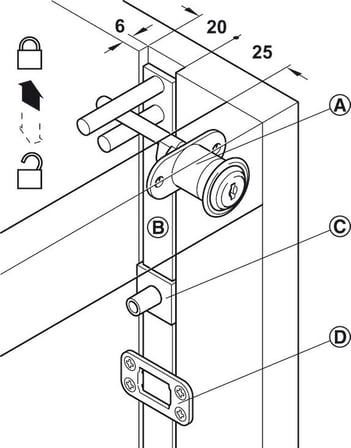 Häfele Merkezi döner kilitli kasa, Häfele Symo EC, göbeksiz silindir muhafazası, silindir - 17 mm