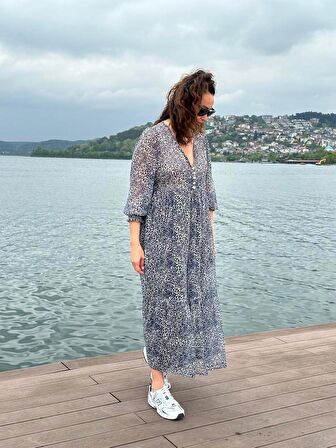 MİNİK LEOPAR DESEN MAXİ ŞİFON ELBİSE