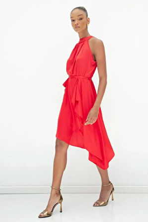 SATEN BOYUN BAĞLAMALI ELBİSE