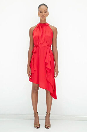 SATEN BOYUN BAĞLAMALI ELBİSE