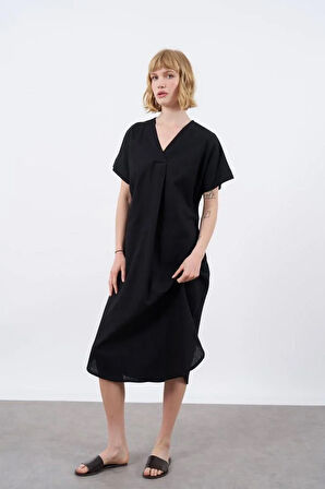 MİDİ BOY KETEN ELBİSE