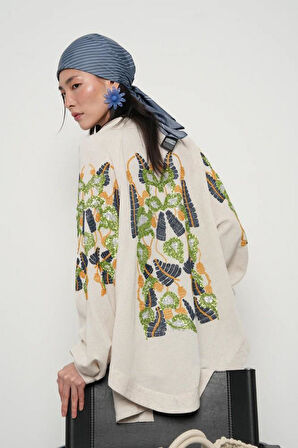 NAKIŞLI İŞLEMELİ KİMONO