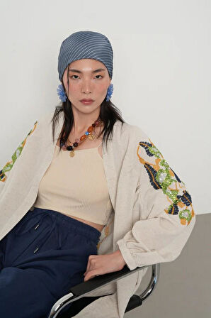 NAKIŞLI İŞLEMELİ KİMONO