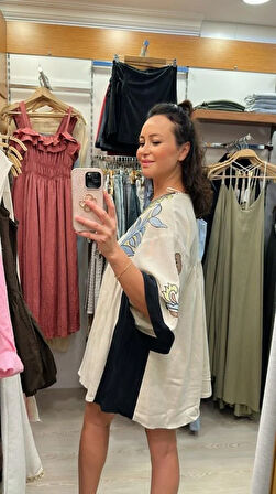 ETNİK DESENLİ KETEN ELBİSE