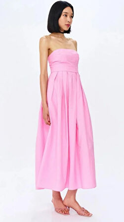 PİLELİ STRAPLEZ ELBİSE