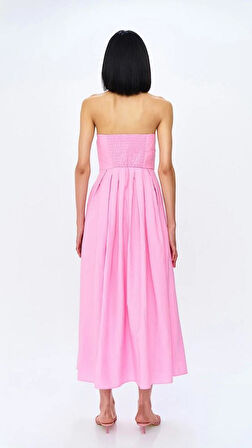 PİLELİ STRAPLEZ ELBİSE