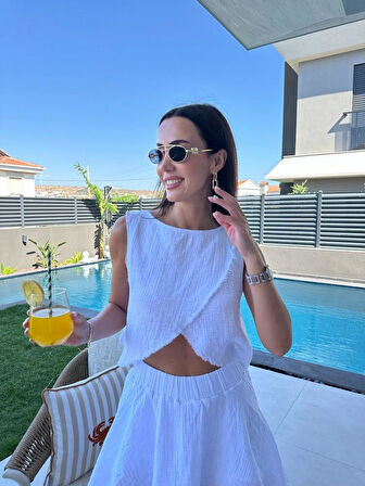 MÜSLİN KUMAŞ ŞORT ETEKLİ TAKIM