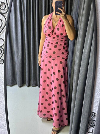 BOYUNDAN BAĞLAMALI PUANTİYELİ ELBİSE