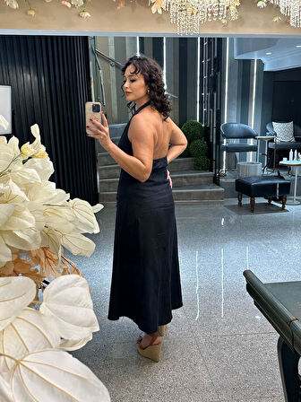 BOYUNDAN BAĞLAMALI JEAN ELBİSE