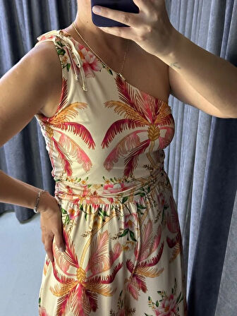 TEK OMUZLU ÇİÇEK DESENLİ TULUM