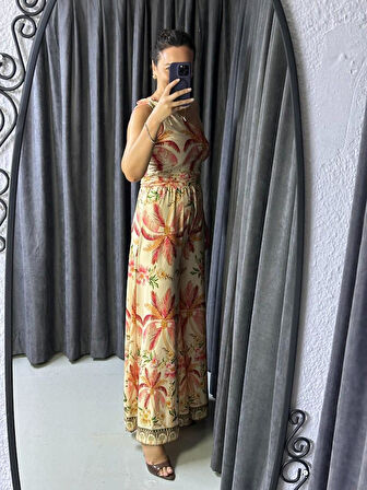 TEK OMUZLU ÇİÇEK DESENLİ TULUM