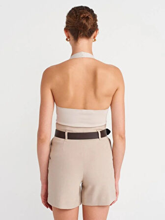 ÇİFT KEMER ASKILI PİLELİ ŞORT