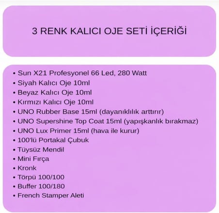 Protez Tırnak Kalıcı Oje Seti Uno 3 Renk Kalıcı Oje Seti Renkli