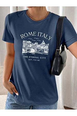 Unisex İtalyan Skyline Özel Tasarım Ön Baskılı Tasarım Tshirt