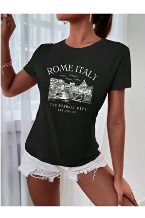 Unisex İtalyan Skyline Özel Tasarım Ön Baskılı Tasarım Tshirt