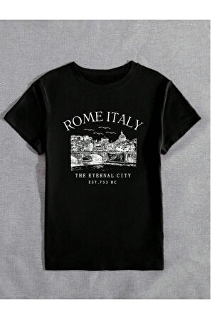 Unisex İtalyan Skyline Özel Tasarım Ön Baskılı Tasarım Tshirt