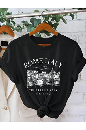 Unisex İtalyan Skyline Özel Tasarım Ön Baskılı Tasarım Tshirt