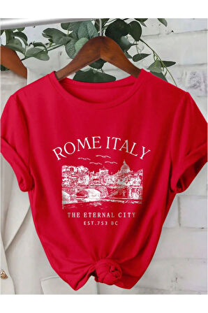 Unisex İtalyan Skyline Özel Tasarım Ön Baskılı Tasarım Tshirt