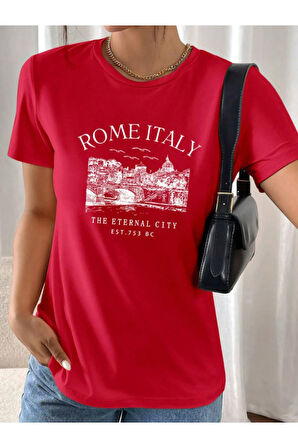Unisex İtalyan Skyline Özel Tasarım Ön Baskılı Tasarım Tshirt