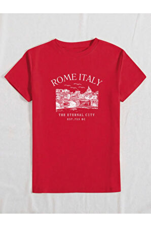 Unisex İtalyan Skyline Özel Tasarım Ön Baskılı Tasarım Tshirt