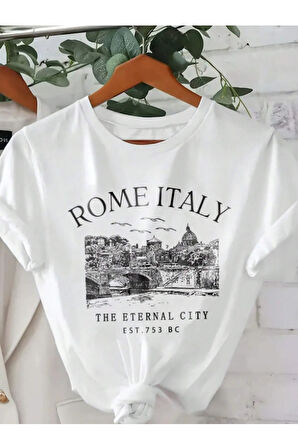 Unisex İtalyan Skyline Özel Tasarım Ön Baskılı Tasarım Tshirt