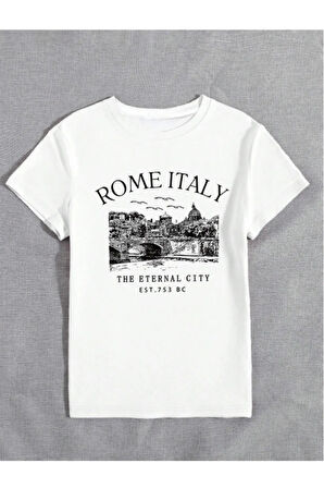 Unisex İtalyan Skyline Özel Tasarım Ön Baskılı Tasarım Tshirt