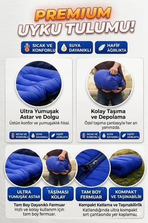 Goocamp -29 °C Su Geçirmeyen Piknik/Kamp/Tatil Uyku Tulumu Mavi