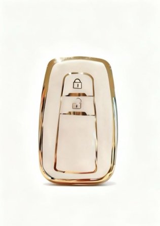 AutoHan Keys Toyota Araç Anahtarı Koruma Kılıfı, Premium Kalite, Beyaz Altın Rengi, Corolla Prius Camry C-HR RAV4 Land Cruiser Modelleri için, 2 Tuşlu