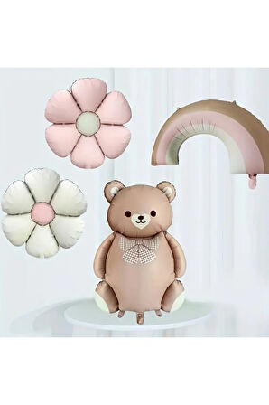 Ayı, Gökkuşağı ve Çiçekler balon set