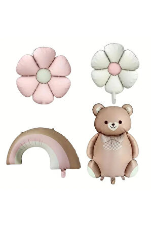 Ayı, Gökkuşağı ve Çiçekler balon set