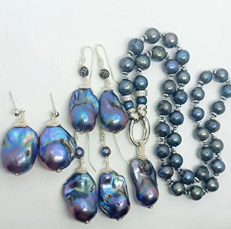 2340 Siyah barok İnci el yapımı küpe