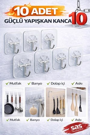 10’lu Banyo Rafı Yapışkanı – Delmeden Şampuanlık ve Banyo Köşelik Montaj Aparatı | Güçlü Yapışkan Duvar Raf Sabitleme Aparatı