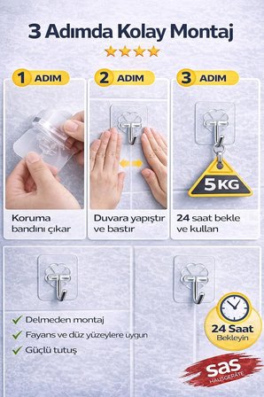 10’lu Banyo Rafı Yapışkanı – Delmeden Şampuanlık ve Banyo Köşelik Montaj Aparatı | Güçlü Yapışkan Duvar Raf Sabitleme Aparatı