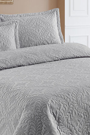 Reyo Home Lily Gri Microfiber Çift Kişilik Yatak Örtüsü