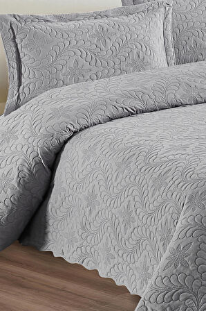 Reyo Home Lily Gri Microfiber Çift Kişilik Yatak Örtüsü