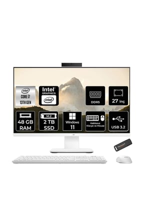 V470 i7 13620H 48GB 2TB SSD 27" FHD 100Hz W11H All in One Bilgisayar Beyaz & PER4 USB Bellek