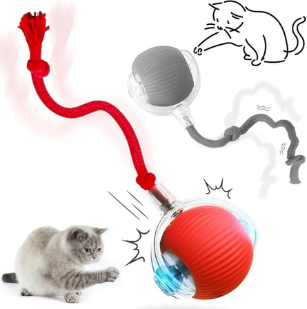 Akıllı Kedi Oyuncağı, Otomatik Yuvarlanan İnteraktif Top, Hareketli Kuyruk, USB Şarjlı, LED Işıklı, 3 Oyun Modu, Evcil Hayvanlar İçin Eğlenceli Oyuncak