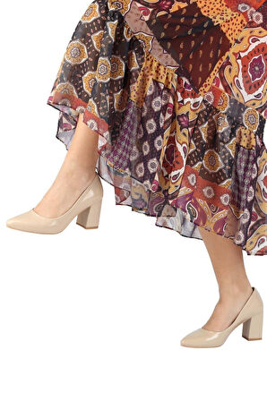 Kadın Kalın Topuklu Rugan Ayakkabı Topuk Boyu 8 cm