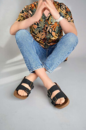 Kadın Günlük Ortopedik Çift Bantlı Tokalı Kaymaz Taban Rahat Terlik