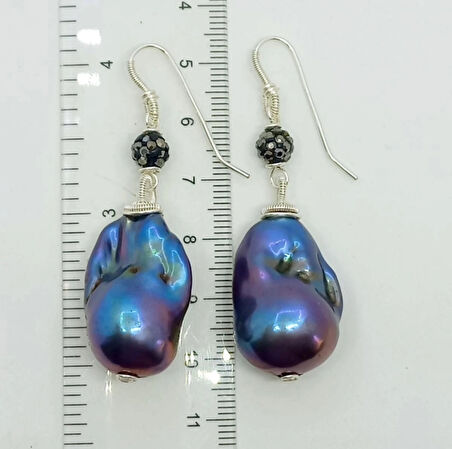 2341 Doğal siyah İnci Markazit el yapımı küpe